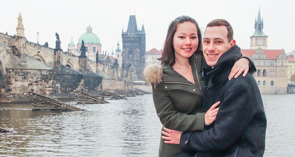 Young Couple Near Charles Bridge Prague